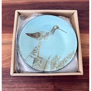 NIB Jurgen Gottschlag Handpainted Glass Sandpiper Dishes 5.5” ~ Set of 4